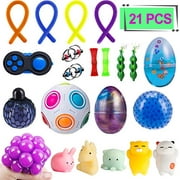 ELONgDI Sensory Fidget Toys Set  21 Pack ] Bundle Sensory Toys Set - Fidget Pad/Mochi Toys/Squeeze-a-Bean/Magic Ball/Stretchy Strings/Bike chain/Mesh Marble/Squeeze Toys/Fluffy Slime