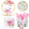 Vintage Floral Party Supplies Set,Tea Party Dinnerware Set for Baby Shower Plates Bridal Shower Wedding Shower Flower Birthday Decorations Garden(Serves 16)