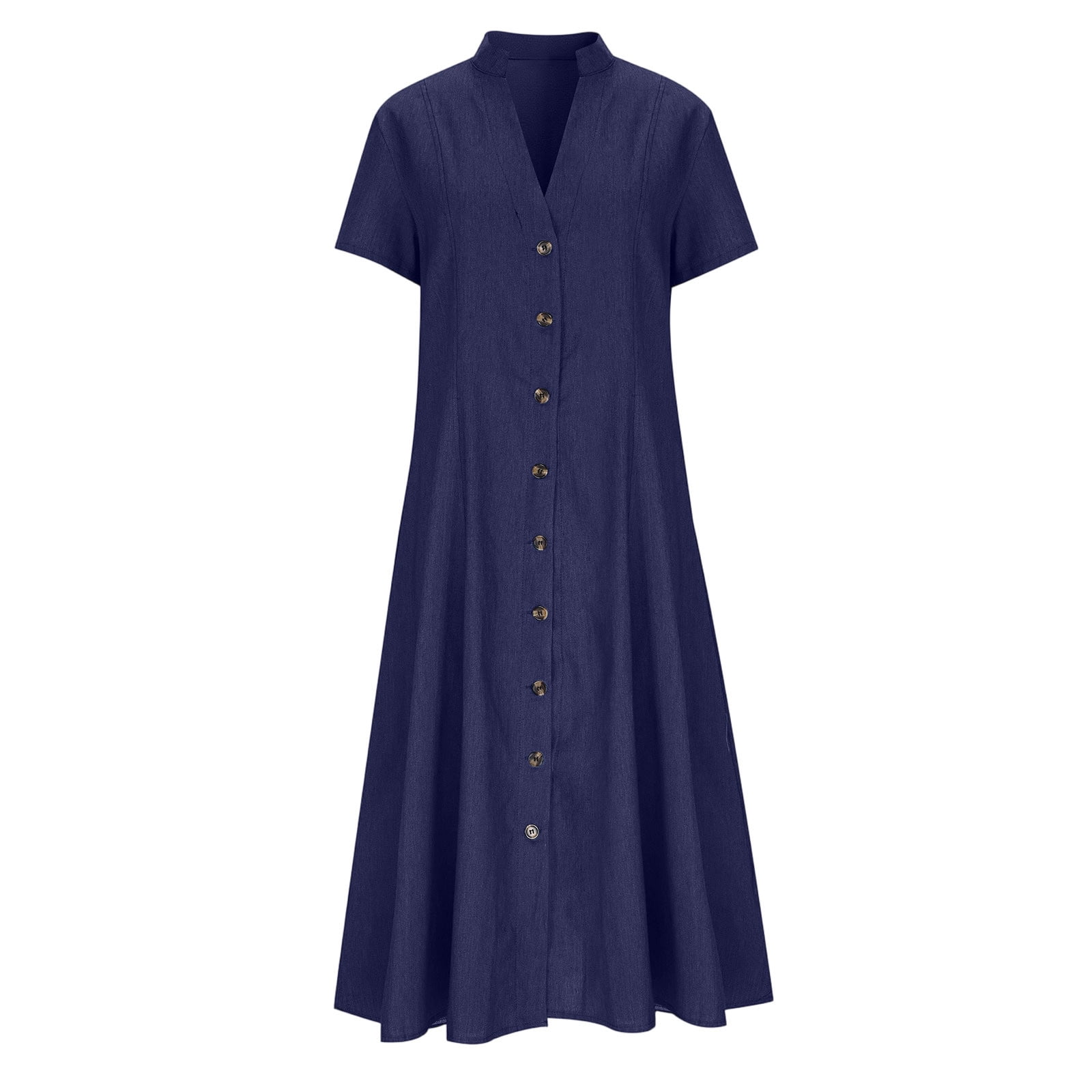 Fewfanhot Dresses for Women Elegant Classy Summer Fit and Flare Swing Cotton Dress Casual V-Neck Button Down Beach Midi Dress