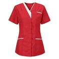 thumbnail image 2 of Busydd Scrub Tops Women Fashion Solid Color Work Scrubs for Women Casual Short Sleeve V Neck Nursing Tops Comfy Tunic Oversized Working Uniform with Pockets, 2 of 4