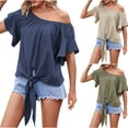 thumbnail image 2 of Off Shoulder Tops for Women Ruffled Sleeve Knot Front Ladies Shirt Solid Loose Fitting Flowy Womens Blouses Fashion Trendy Summer Outfits 2025, 2 of 9