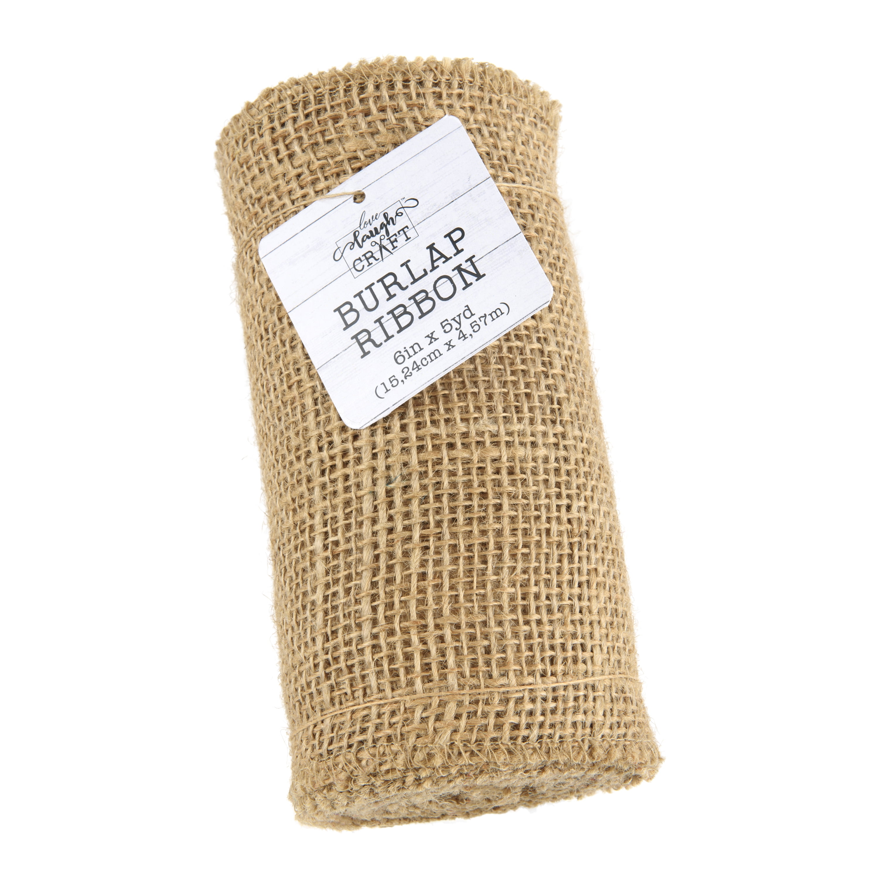 Love, Laugh, Craft Natural Jute Burlap Roll Precut, Finished Edges, 6"W x 5-Yards, 740-38, Bronze Tree Glitter