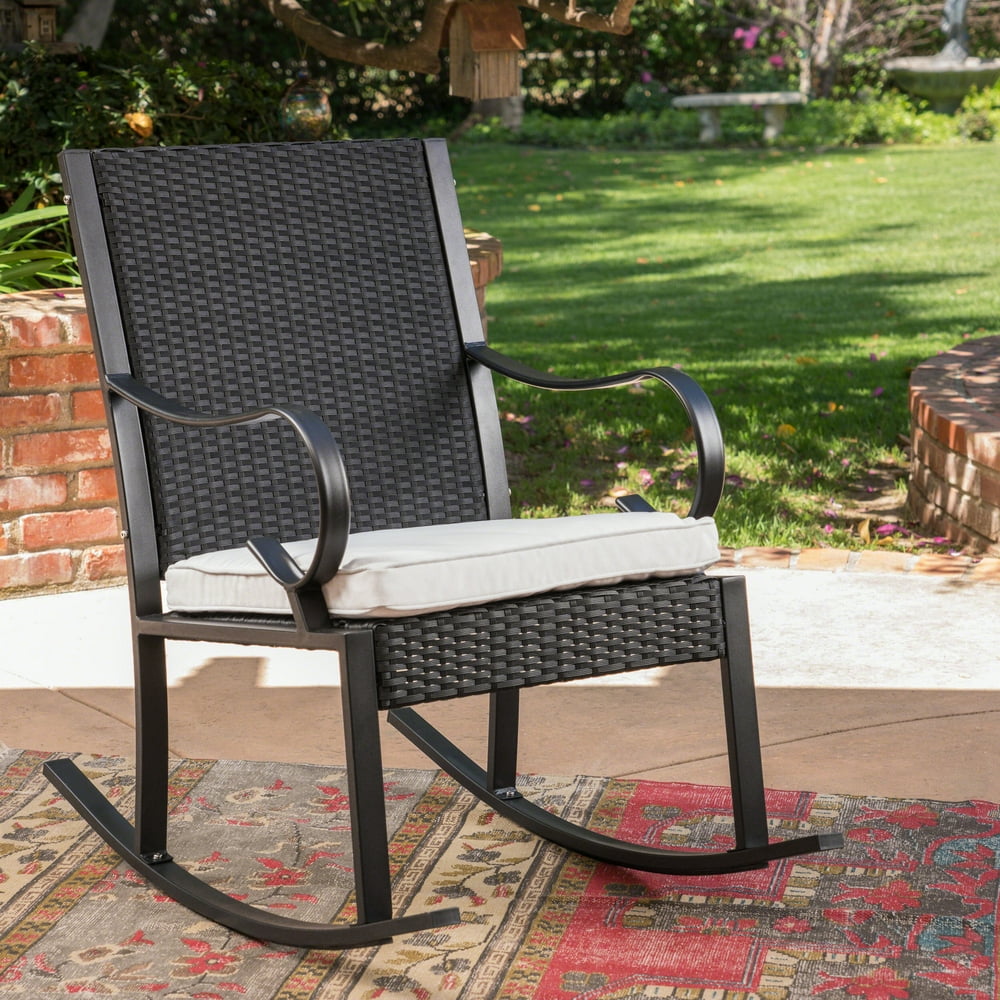 Hayden Outdoor Wicker Rocking Chair with Cushion, White,Black Walmart
