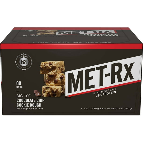 METRx Big 100 Protein Bar, Chocolate Chip Cookie Dough, 28g Protein, 9