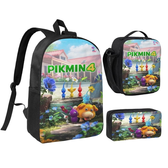 PIKMIN Three piece backpack set young backpack combination backpack lunch bag pencil case