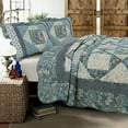 thumbnail image 2 of Cozy Line  Home Fashions Blue Monique Toile Floral Patchwork 3-piece Reversible Cotton Quilt Bedding Set Queen, 2 of 3