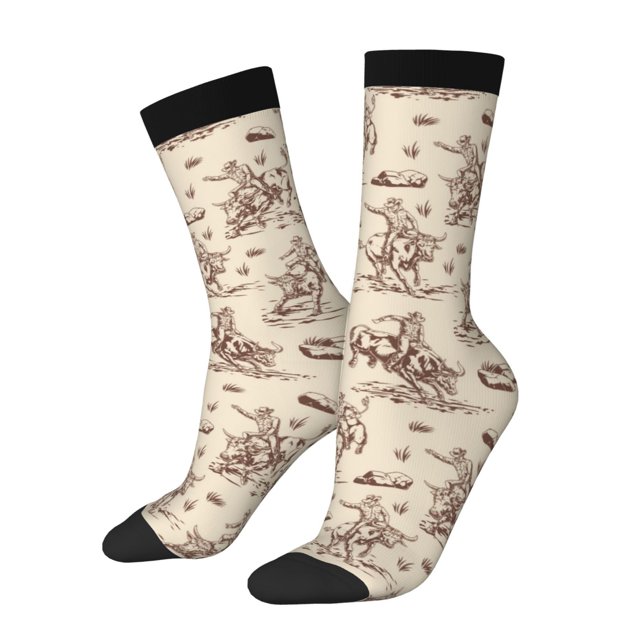Lsque Cowboy Sitting On Cow Back Printed Men's Crew Socks, Soft Durable Breathable Moisture-Wicking with Odor Control Cotton socks