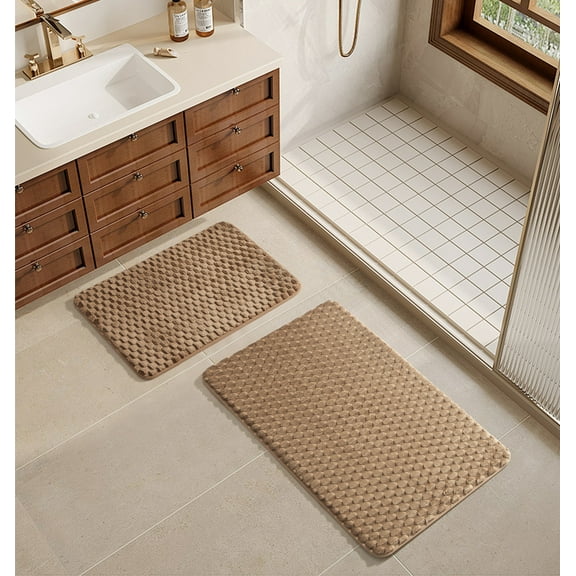 Mainstays Brown Bag 2pc Tile Bubble Bath Rug Set