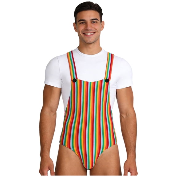 inhzoy Mens Breathable Overalls Style Romper Pajamas Fake 2 Piece Design for Loungewear Rainbow M