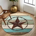 thumbnail image 3 of Texas Star Western Large Area Rugs for Bedroom Living Room, Soft Non Slip Carpet Bedside Rug, Vintage Teal Brown Wooden Farmhouse Round Floor Cover Kitchen Accent Rug 8' for Dining Room/Office, 3 of 9