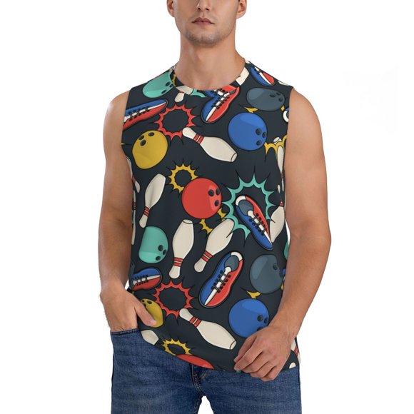 Saiise Bowling Ball Print Men's Tank Top: Sleek Sleeveless Tee for Casual Sports and Beach Occasions-Large