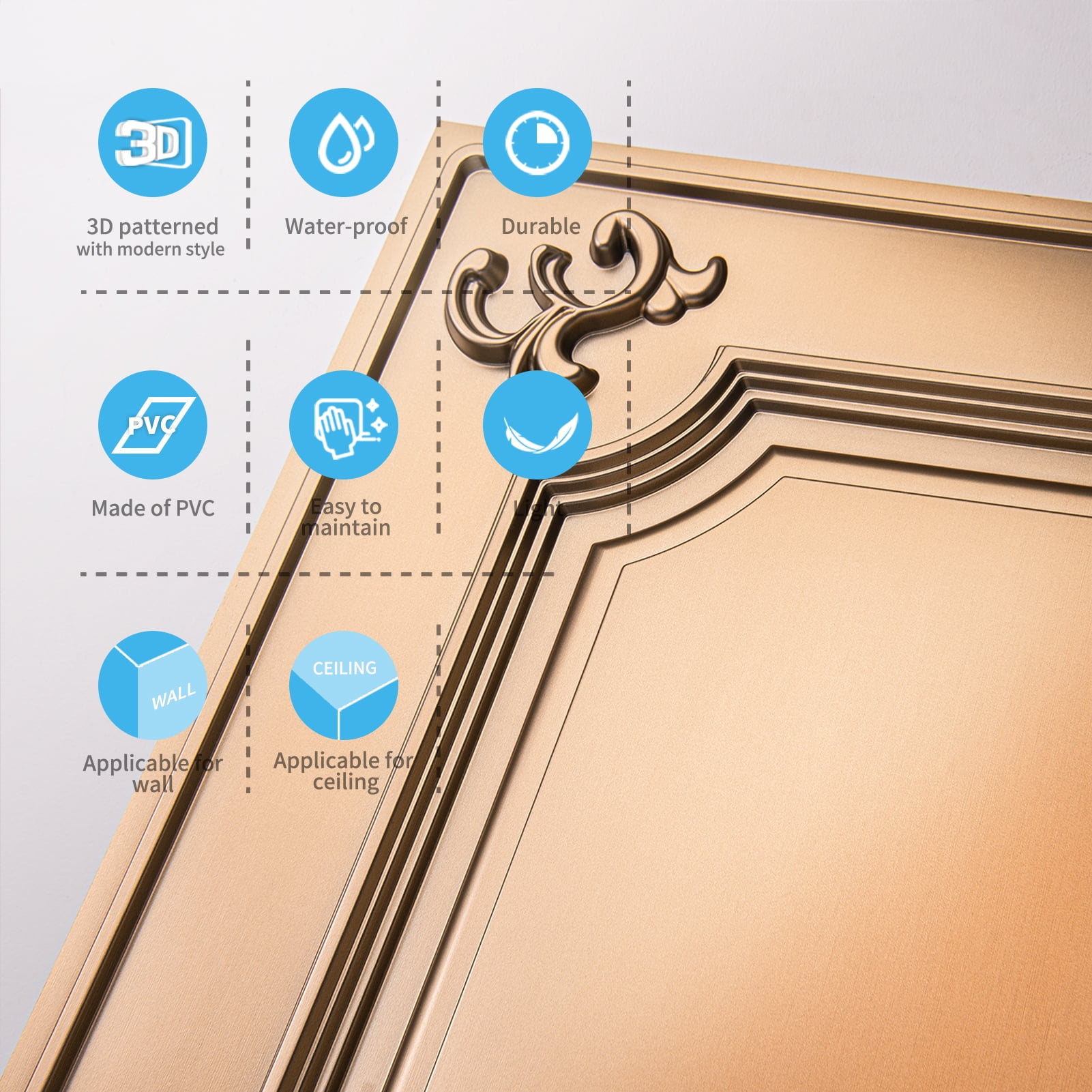 Art3d 3D Wall Panel 2ft. x 2ft. 12Tiles Glue up or Drop in PVC Ceiling Tile in Bronze