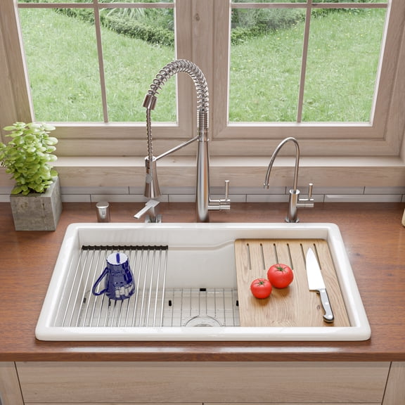 White 32" x 19" Workstation Fireclay Undermount / Drop In Kitchen Sink