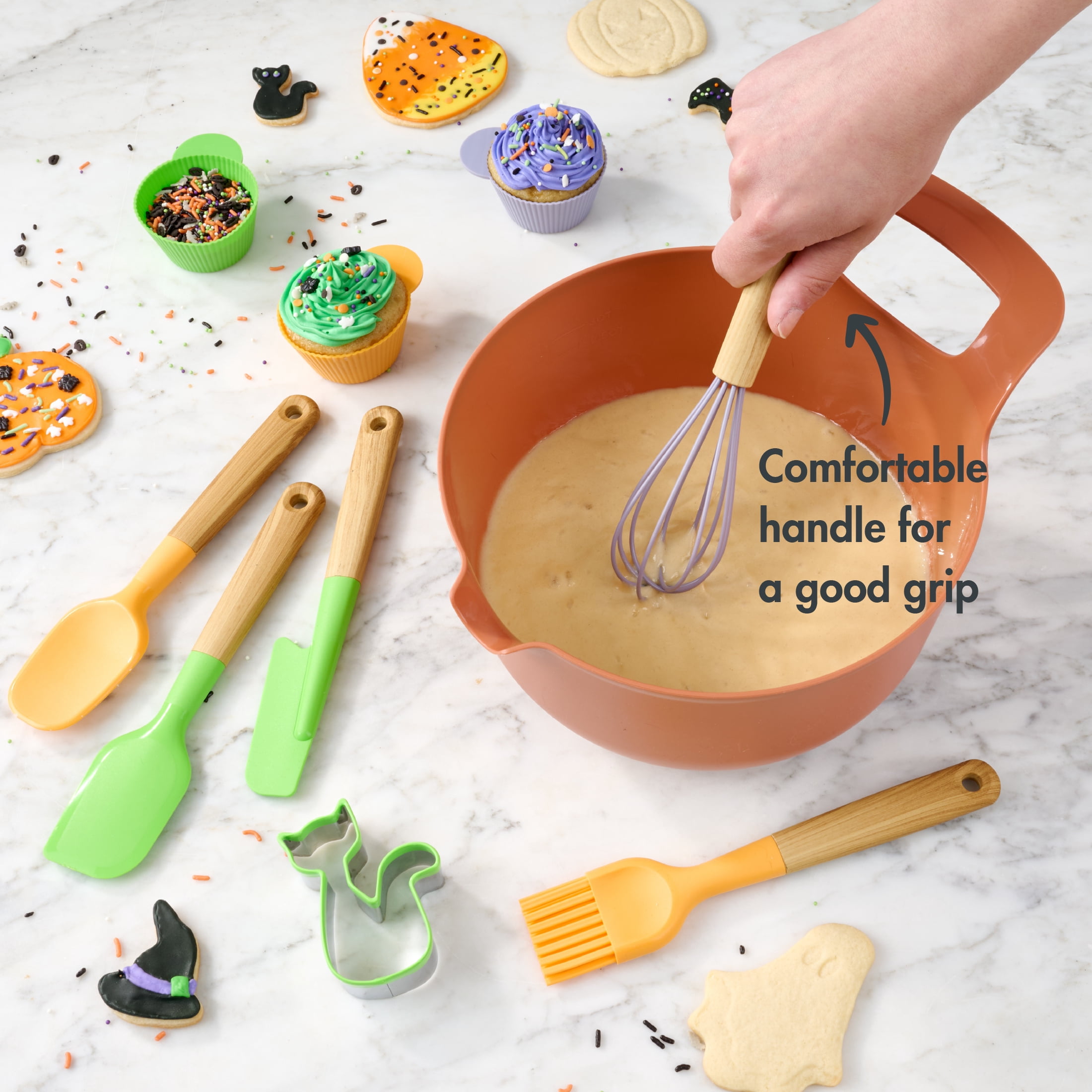 Way To Celebrate 5-Piece Mini Baking Tools Set, Halloween Themed, Orange, Green, Purple