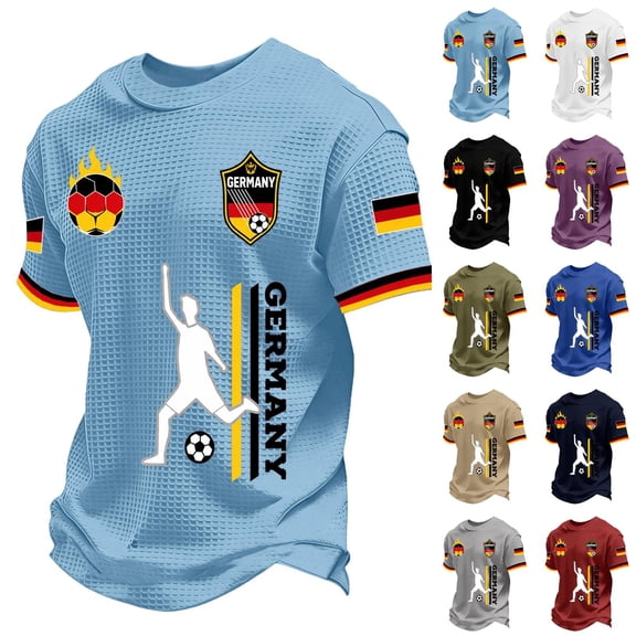 Soccer Cup 2026 Jersey for Men, Crew Neck Short Sleeve Deutschland Kicker Graphic Tee with Waffle Knit - Breathable Athletic Top Army Green L