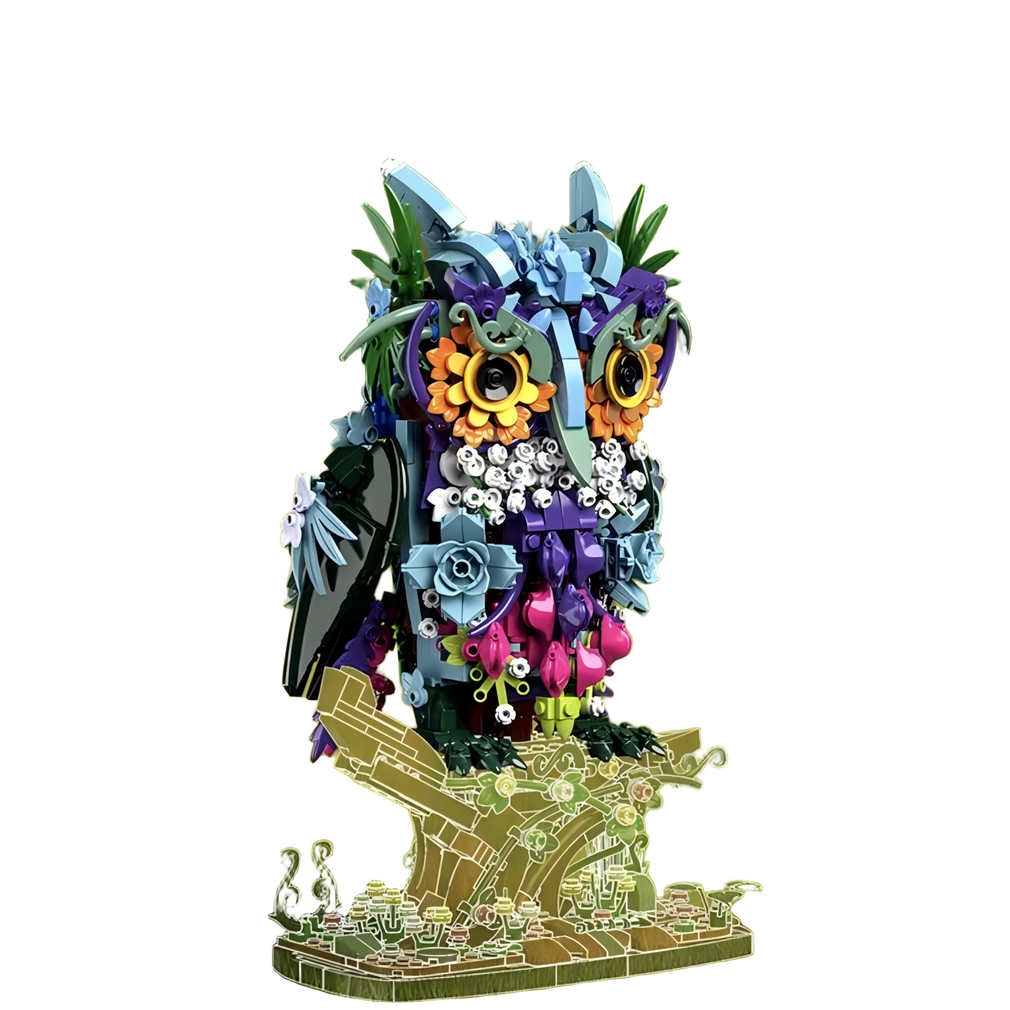 Flower Owl Building Set, Creative Floral Animal Model Kit for Display, Home Office Table Centerpiece Decor (1358 Pcs)