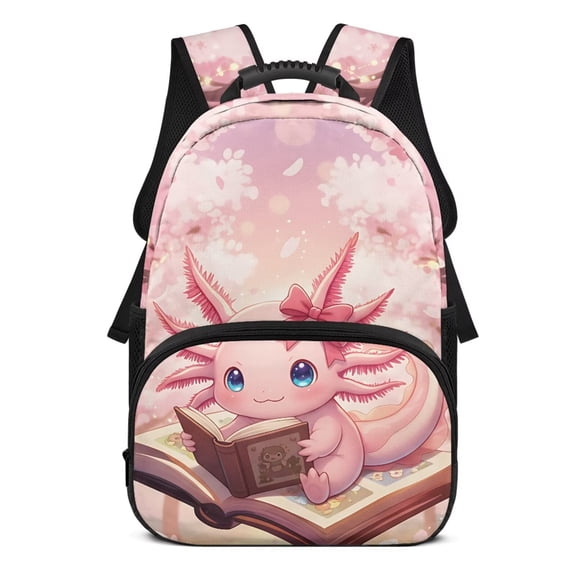 Pzuqiu Cherry Blossom Axolotl 17 Inches Customized School Backpack for Girls Personalized Schoolbags with Adjustable Shoulder Strap Custom Backpack with Name for Students Age 6-12