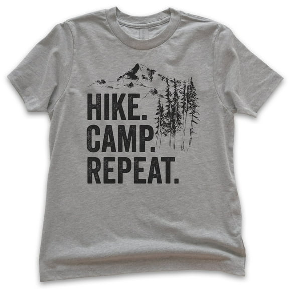 Kids Hike Camp Repeat T-shirt, Youth Kids Boy Girl T-Shirt, Hike Shirt, Hiking Shirt, Camping Camper Shirt, Dark Heather Gray, Medium