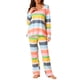 thumbnail image 2 of Conjunto de pijama para mujer INSPIRE CHIC, ropa de algodón, parte superior de mangas largas con pantalones, ropa de casa a rayas coloridas, 2XL amarillo, 2 of 5