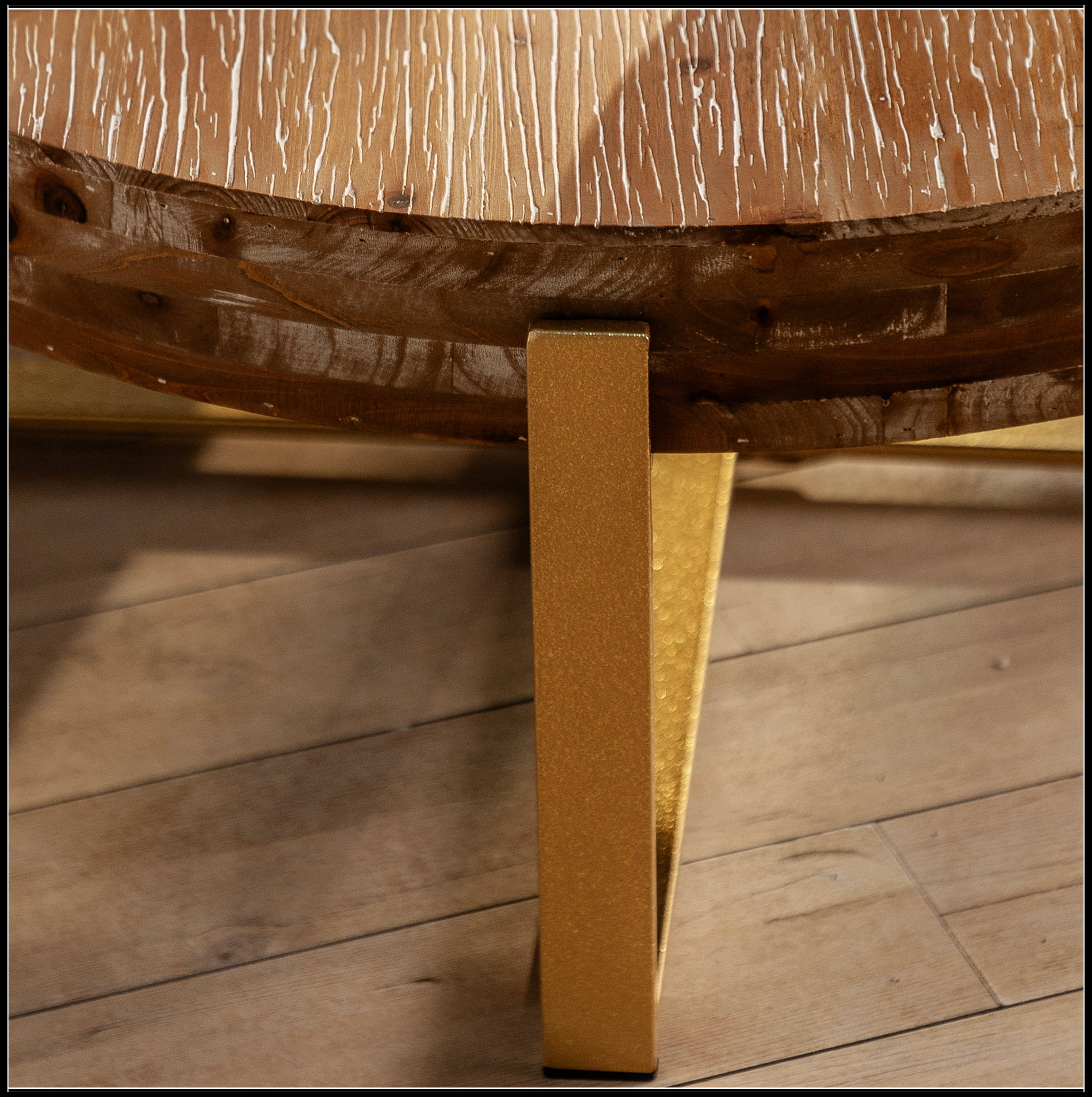 31.29"Modern Retro Splicing Round Coffee Table,Fir Wood Table Top with Gold Cross Legs Base(Same SKU:W757102843)