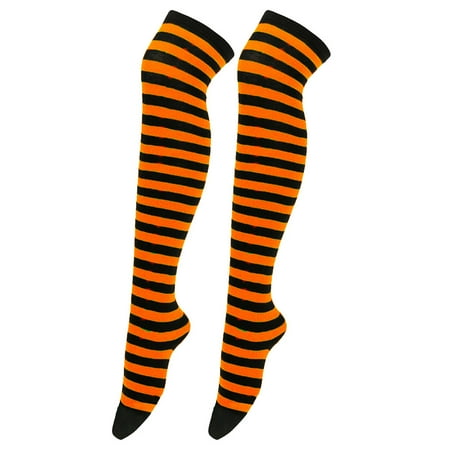 

Japanese Women Girls Thigh High Socks Christmas Holiday Party Striped Stockings