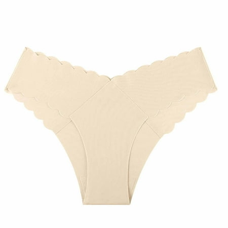 Scyoekwg Womens Thongs Thong Ladies Panties High Waisted Solid Color Fashion Hipster Panties Bikini Underwear Breathable Underpants(Beige XL)