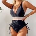 thumbnail image 3 of Women Tummy Control Swimsuits One Piece Slimming Modest Bathing Suit Color Block Drawstring Swim Suits (Black, L), 3 of 8