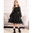 thumbnail image 2 of Arshiner Girls A-Line Dresses Chiffon Long Sleeve Square Neck Swiss Dot Flowy Casual Party Dress, 2 of 6