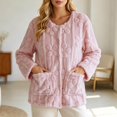 thumbnail image 2 of Women's Floral Textured Bed Jacket Long Sleeve Button Front Lounge wear Coat With Pockets (Pink XL), 2 of 6