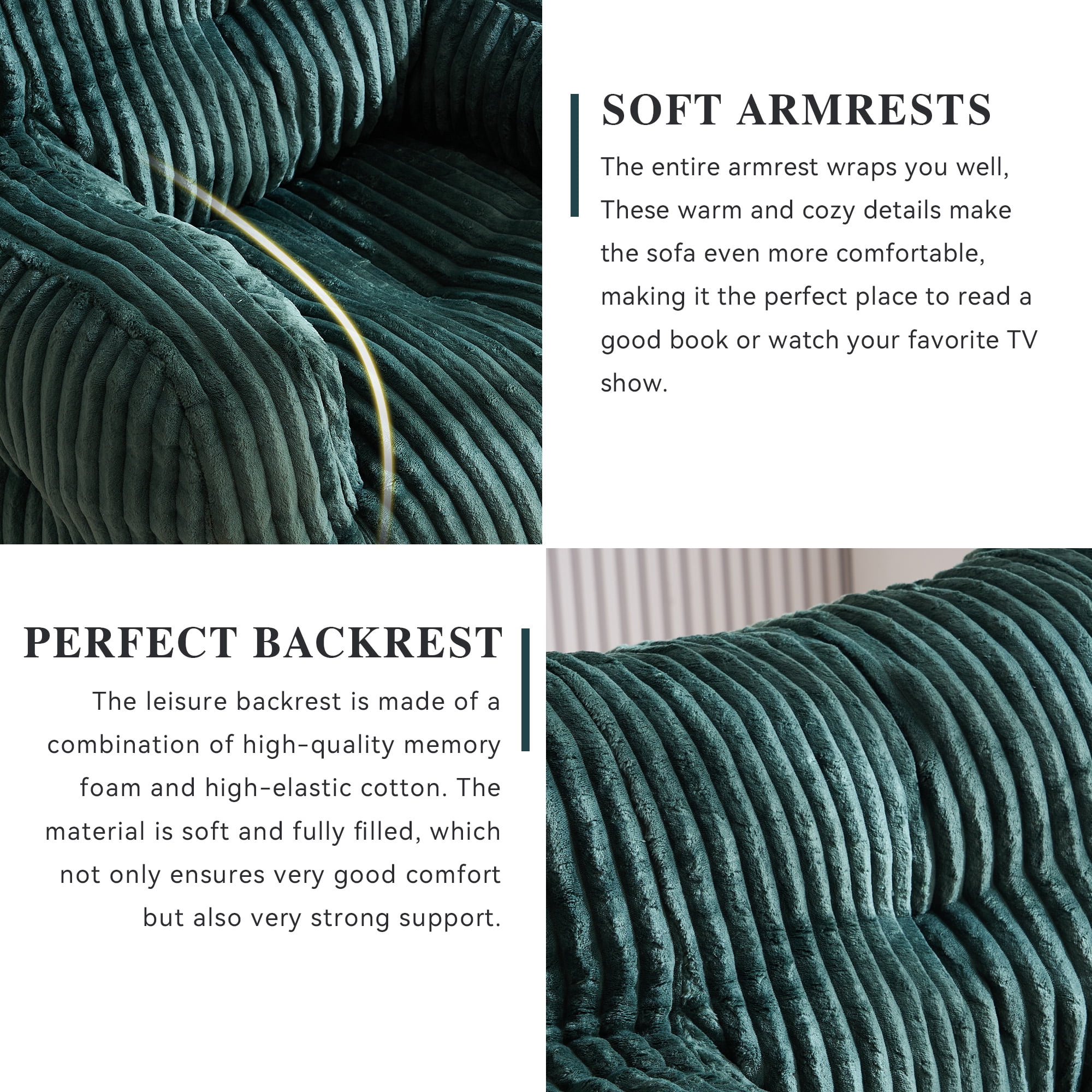 Bean Bag Chair with Filling BeanBag for Adults with Armrest Comfy Corduroy Fabric Lounge Lazy Floor Chair with Memory Foam Filler Fluffy Bean Bag for Dorm Living Room Bedroom Green