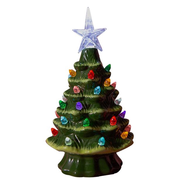 Árbol de Navidad de cerámica Mini árbol de Navidad de cerámica de 7,4 pulgadas con pilas, árbol de decoración de árboles de Navidad de con luces multicolores, árbol de Magideal Árbol de Navidad de cerámica