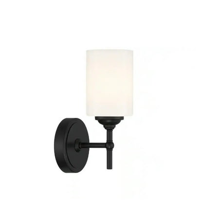 

Home Decorators Collection Ayelen 1-Light Black Wall Sconce Opal White Glass
