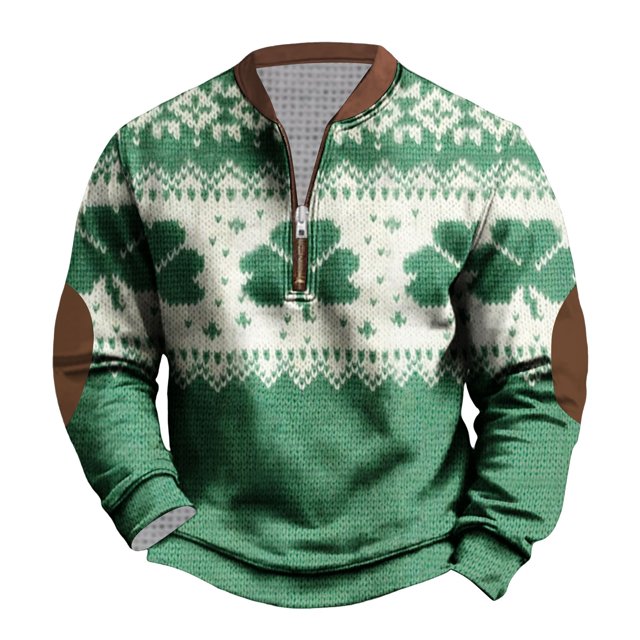 Panties for Women St Patricks Day Shamrock Patch Chest Print 1/4 Zip Sweatshirt L Multicolor