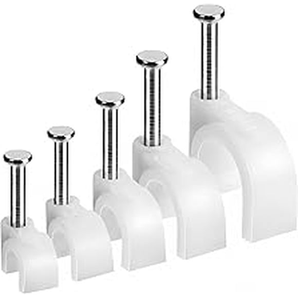 Bates- Cable Clips with Steel Nails, White, 360 pcs, 4mm 5mm 6mm 8mm 10mm, Wire Clips, Cord Clips, White Cable Clips, Ethernet Cable Clips, Cable Wire Clips, Coax Cable Clips, Cable Cord Clips.