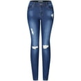 thumbnail image 1 of 2Luver, Women's, Stretchy 5 Pocket Skinny Distressed Ripped Medium Denim Jeans, Medium Blue, 3, 1 of 2