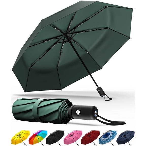 Rain-Mate Compact Travel Umbrella – Windproof Folding Umbrella, Auto Open & Close, 8-Rib Frame