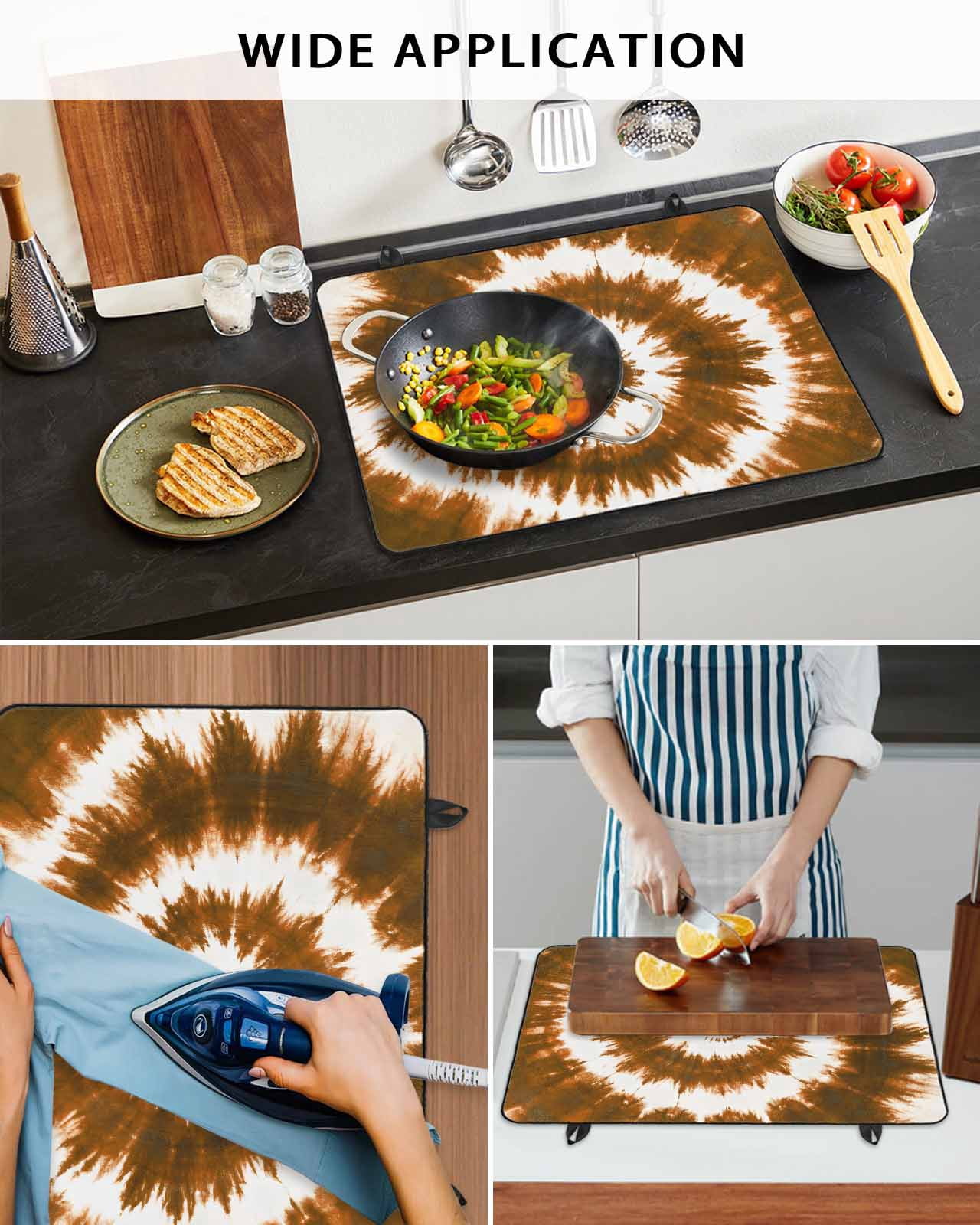 nqOlkjepod Large Induction Cooktop Protector Mat 24"x21", Brown Ombre Stove Top Covers for Electric Stove, Country Vintage Ethnic Tribal Tie Dye Stove Burner Cover Mats, Glass Top Stove Cover