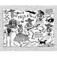 thumbnail image 1 of Mexican Decorations Tapestry, Dead Dancers Themed Woman and Man Skeleton Icon Playing Music Design, Wall Hanging for Bedroom Living Room Dorm Decor, 80W X 60L Inches, Black White, by Ambesonne, 1 of 2