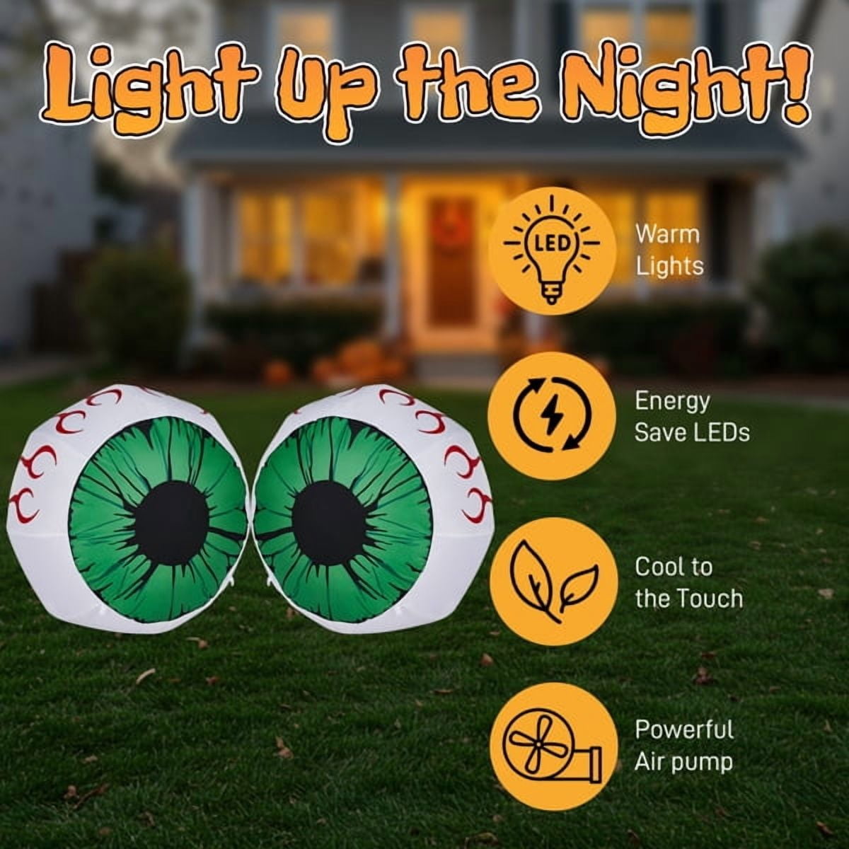 2-Pack 3FT Halloween Inflatable Light-Up Eyeballs, Weather-Resistant Polyester, Quick Inflation for Yard/Porch/Party