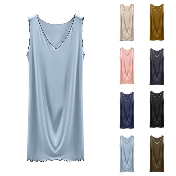 QSXADF Women's Nightgowns Sleep Shirts Sleepwear Dress Nightdress Solid Sleeveless Tank Dress Knee Length Lightweight Women Summer Pajamas Soft Loungewear