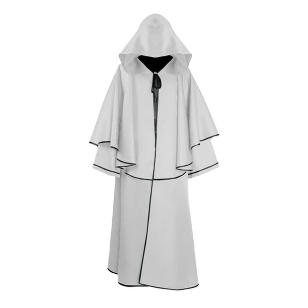 Sonducket Capa de Halloween Unisex de manga larga con capucha de miedo para mujeres y hombres, capa para adultos, traje de Color sólido, disfraz Disfraces de disfraces Blanco XXL