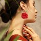 thumbnail image 2 of Bohemian lightweight large fabric flower earrings handmade charming petal earrings, 2 of 5