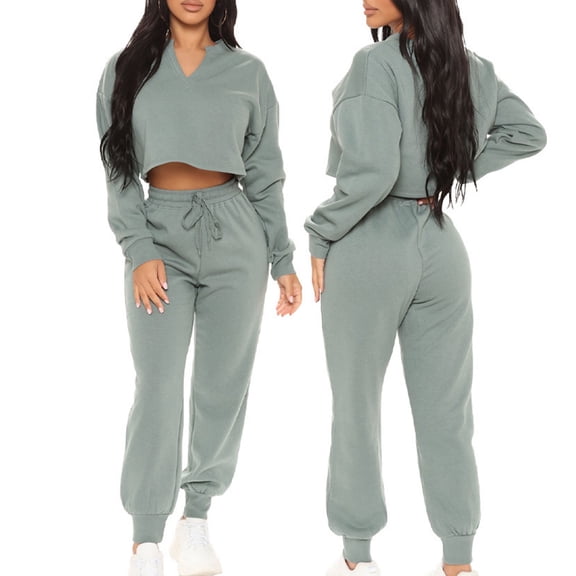 AOOCHASLIY Women Suits Women Casual Color Clothes Sports Suit Long Sleeve Pants Two Piece Set