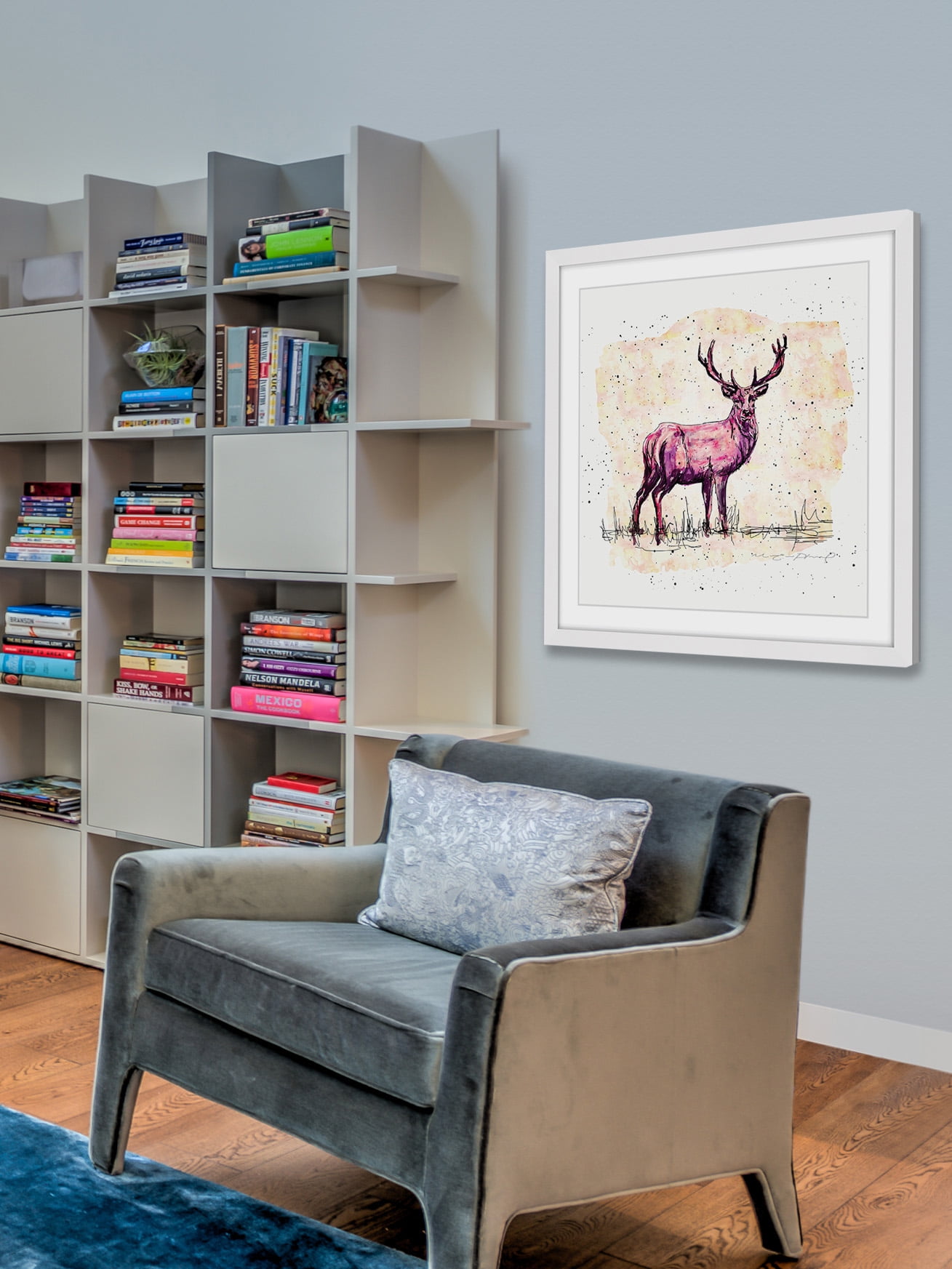 "Cerf Rose Creme" Framed Painting Art Print, 24" x 1.5"