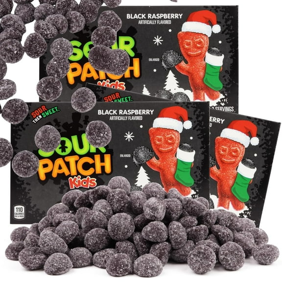 Christmas Coal Sour Patch Kids Candy, Stocking Stuffers, Pack of 3, 3.1 Ounces