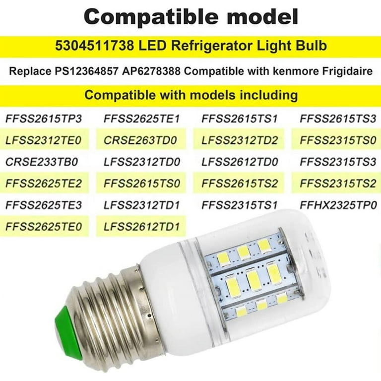 SigeIy Sigely Kei D34L Refrigerator Bulb Replacement for Frigidaire 5304511738 E27 LED Refrigerator Light Bulb Replace PS12364857 AP6278388 4584444 110V