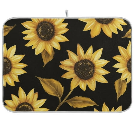 

Yayeee Dish Drying Mat for Kitchen Counter Ultra Absorbent Easy Clean Pad 24x18 Black Sunflower Pattern