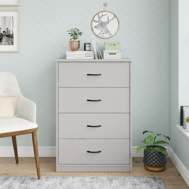 Mainstays Classic 4 Drawer Dresser, Light Grey Stained Dresser