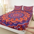 thumbnail image 3 of Manfei Bohemian Mandala Bed Sheets 4pcs for Girls Women, Hippie Floral Flower King Sheets, Purple Orange Sheet Set, Ultra Soft Home Decor, 3 of 7
