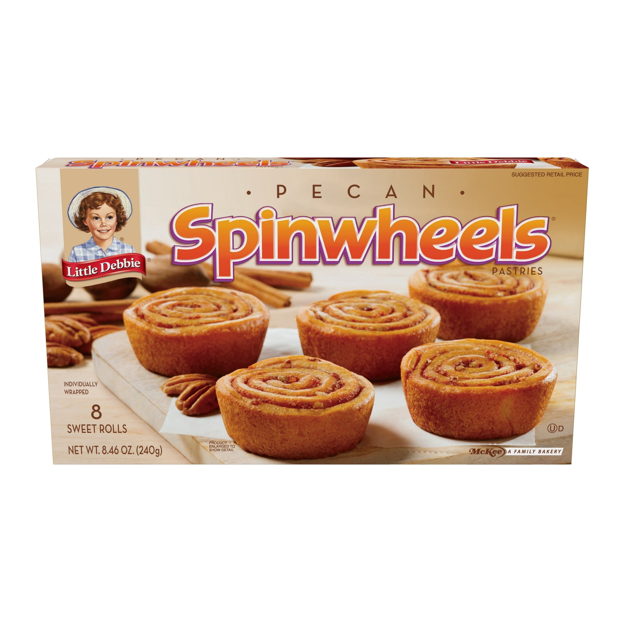 3 Pack Of Little Debbie Pecan Spinwheels, Sweet Rolls with Cinnamon and Pecans, 8 Count, With Olive Green Bowl By ValueNest